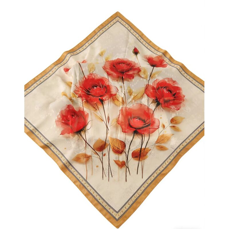 X002 (白底玫瑰) 休闲百搭剪花围巾 70*70左右 [无礼盒]