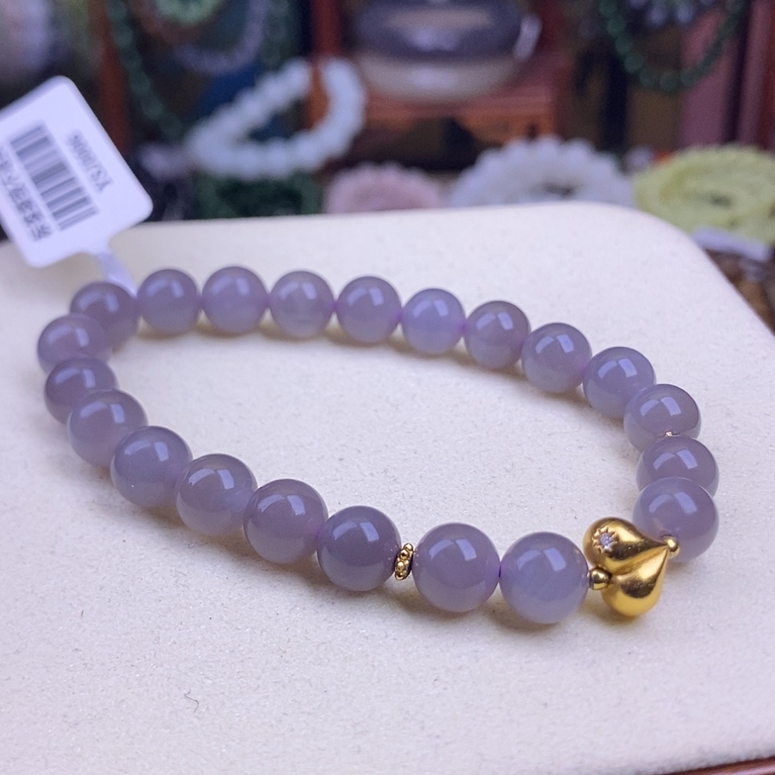 和田玉未镶嵌颈饰精品冰烟紫老料冰底粉紫手串8m