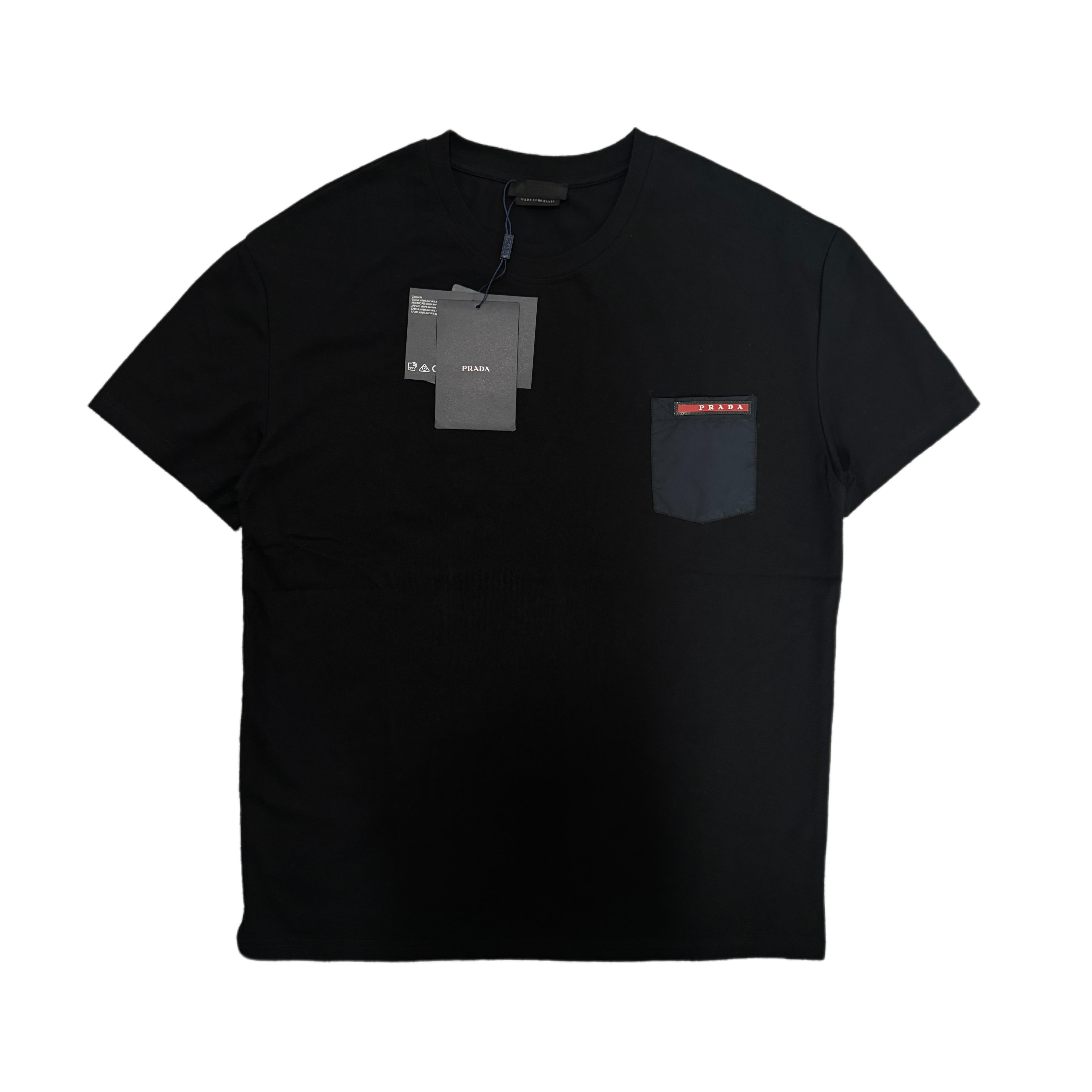 未使用 Prada/普拉达 黑色尼龙口袋红标logo圆领短袖XL码