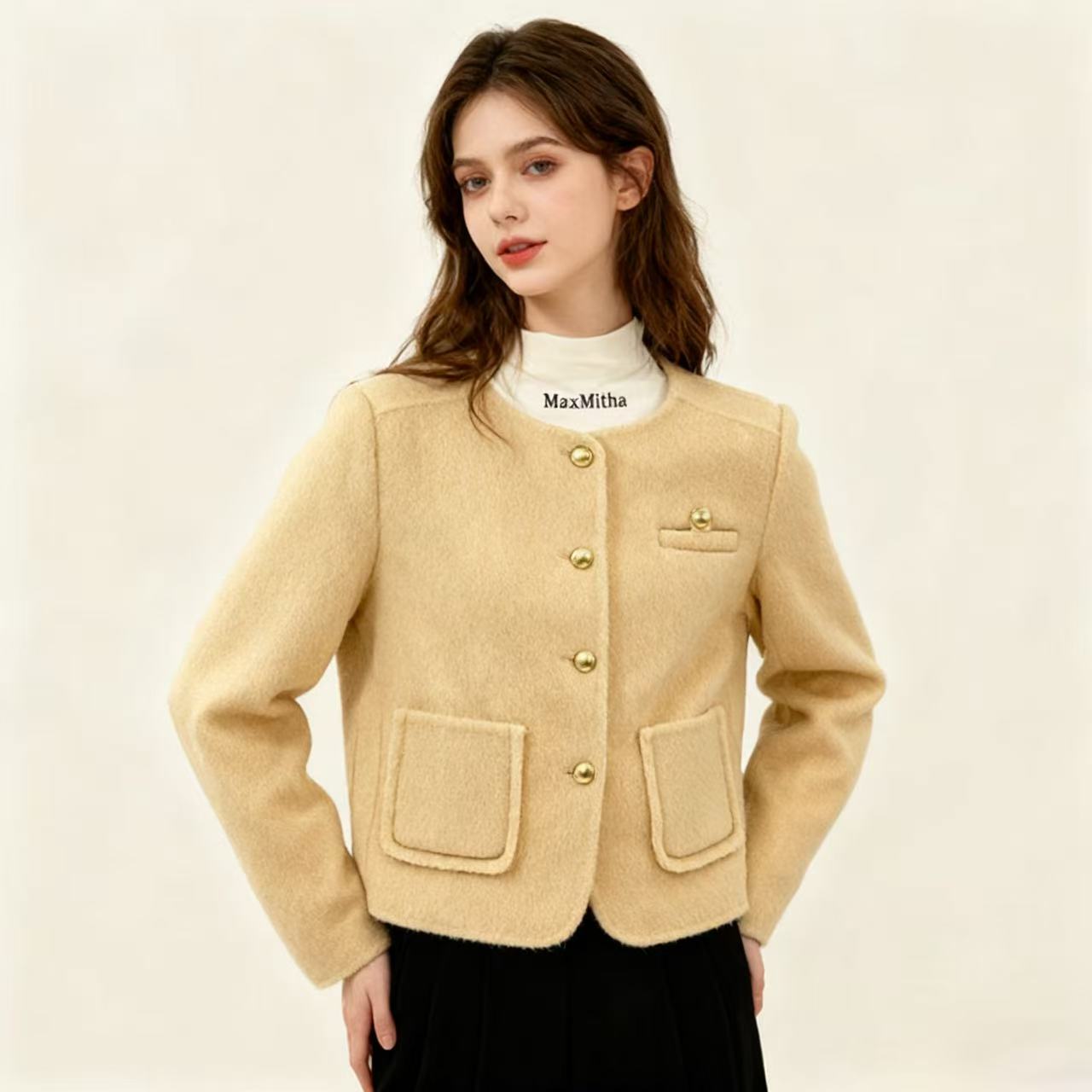 商场同款短款时尚小香风羊毛呢大衣气质秋冬季百搭女士外套25026