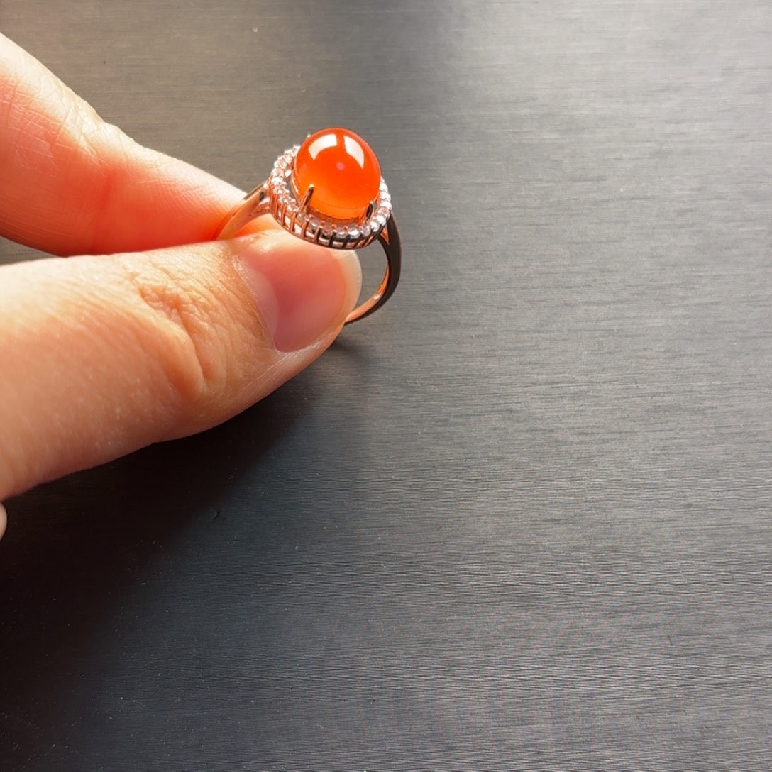 南红玛瑙银S925镶嵌戒指