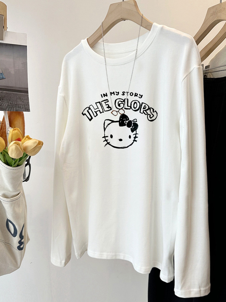 设计感小众胖mm圆领长袖打底T恤女2025秋冬新款宽松显瘦上衣