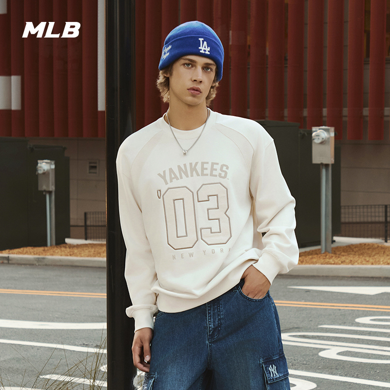 MLB官方 张凌赫同款男女复古学院风圆领套头卫衣25秋季新款MTV02