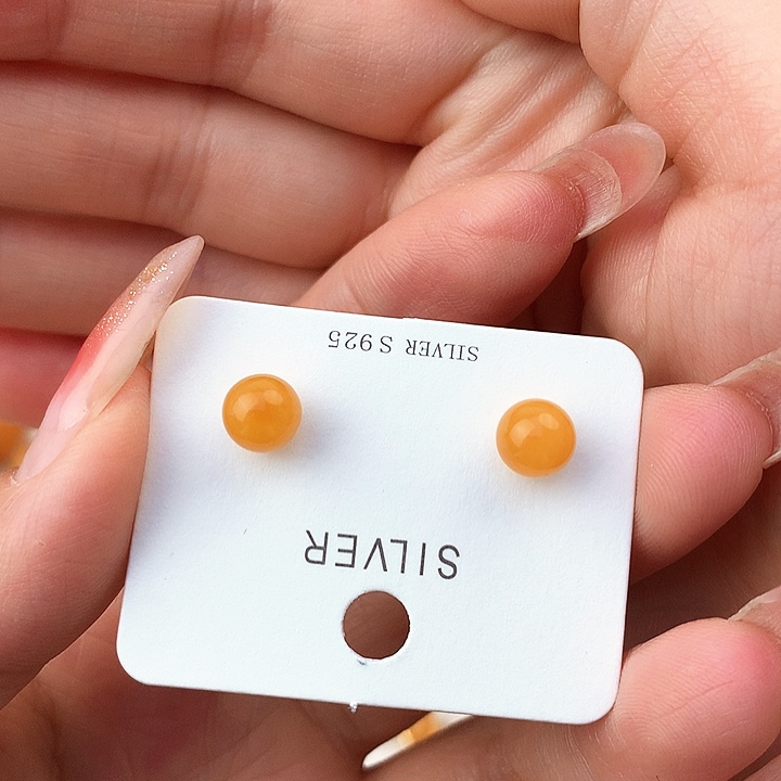 蜜蜡耳饰银S925镶嵌耳饰