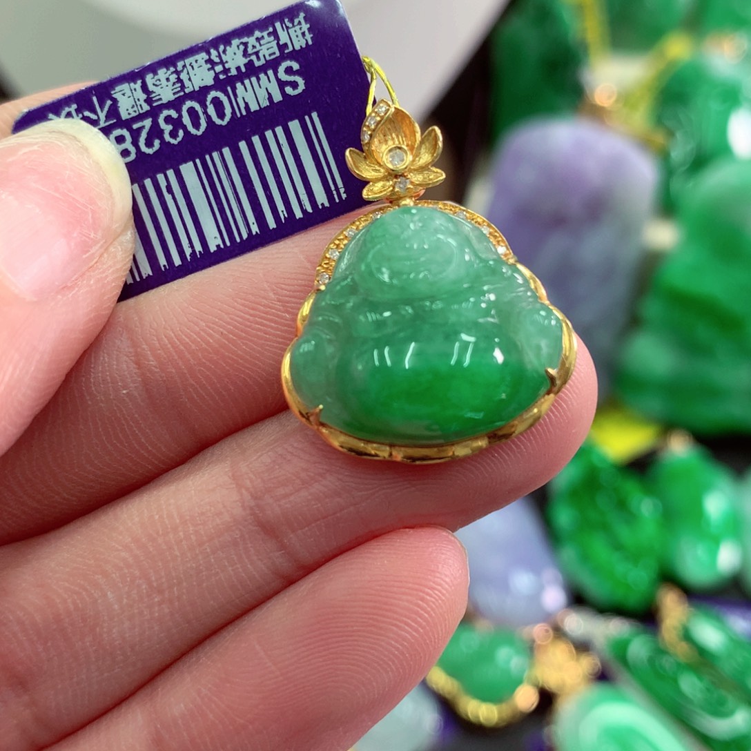 翡翠18K金镶嵌吊坠(不含链)