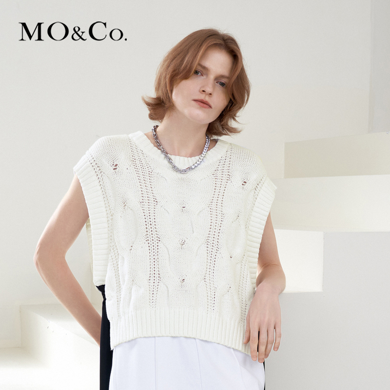 【赵老板专属】MOCO春季侧绑带宽松复古麻花针织衫马甲MBB1SWT027
