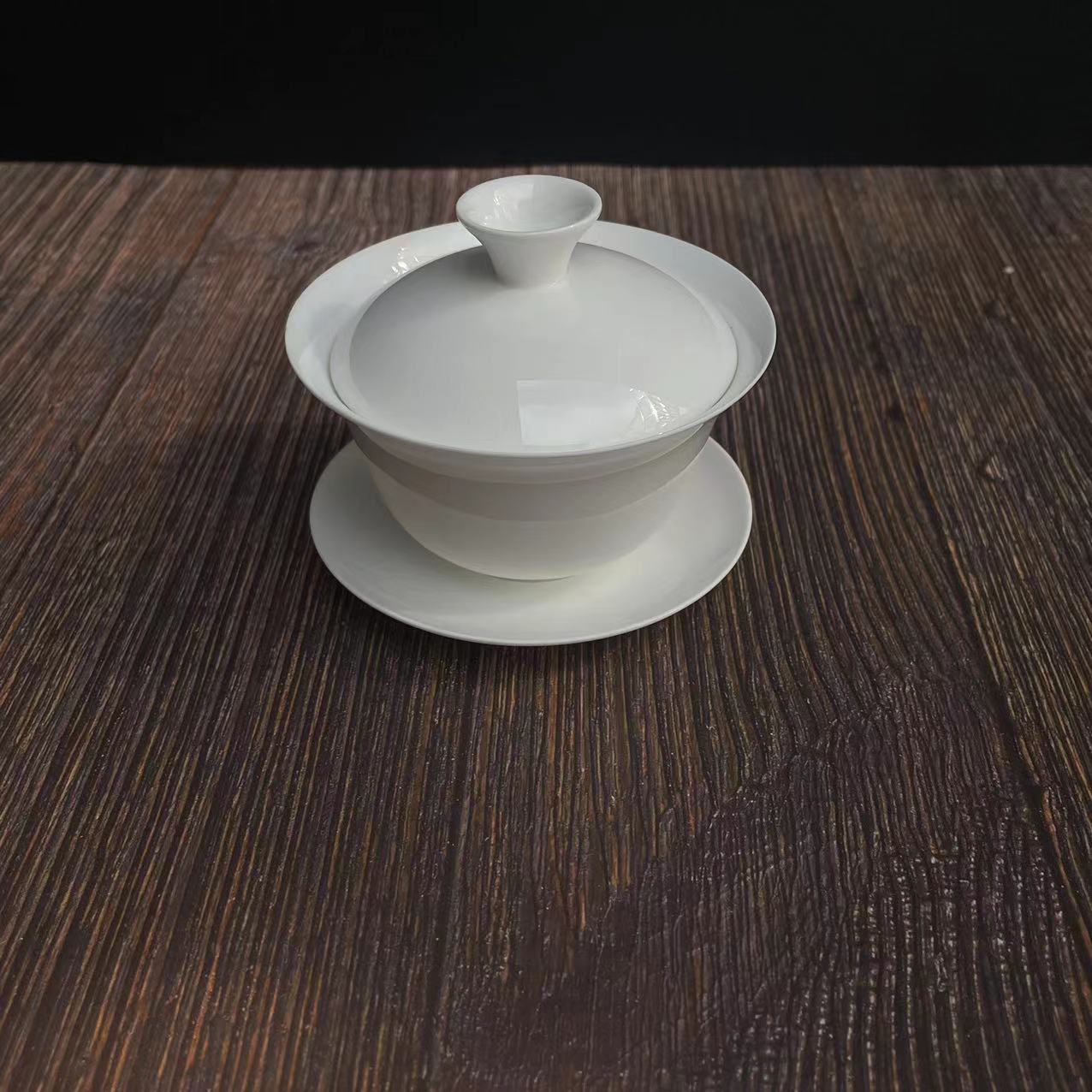 潮州超薄高骨骨瓷元宝三才盖碗盖下【110ml】功夫茶具茶盖碗陶瓷