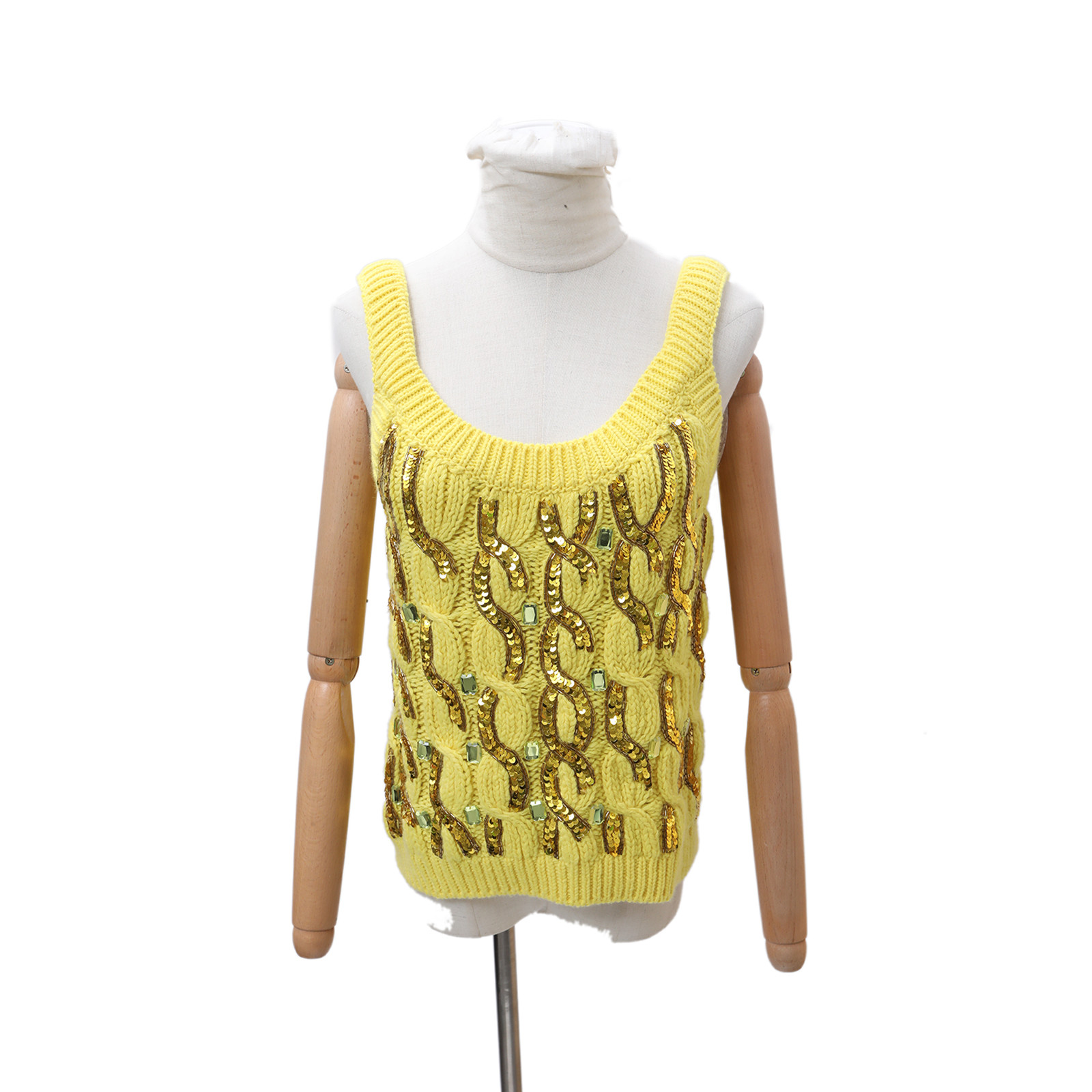 99新 GUCCI/古驰 亮片 毛衣 针织背心 黄色 S P242374748