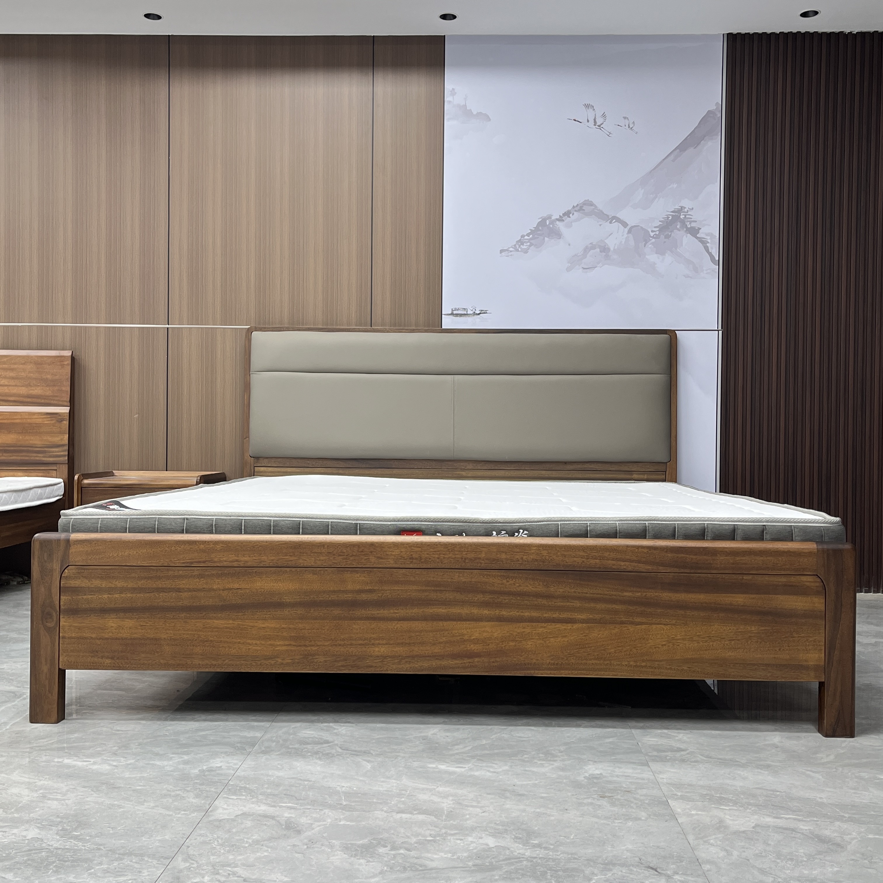 黑胡桃木实木床现代简约家用1.8米主卧双人床轻奢储物高箱实木床