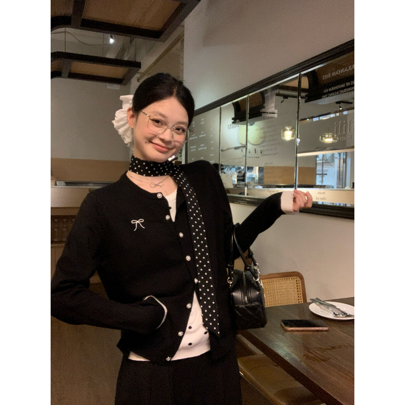 宋正恩12/1假两件刺绣针织衫蝴蝶结毛针织衫设计感长袖上衣ST2698