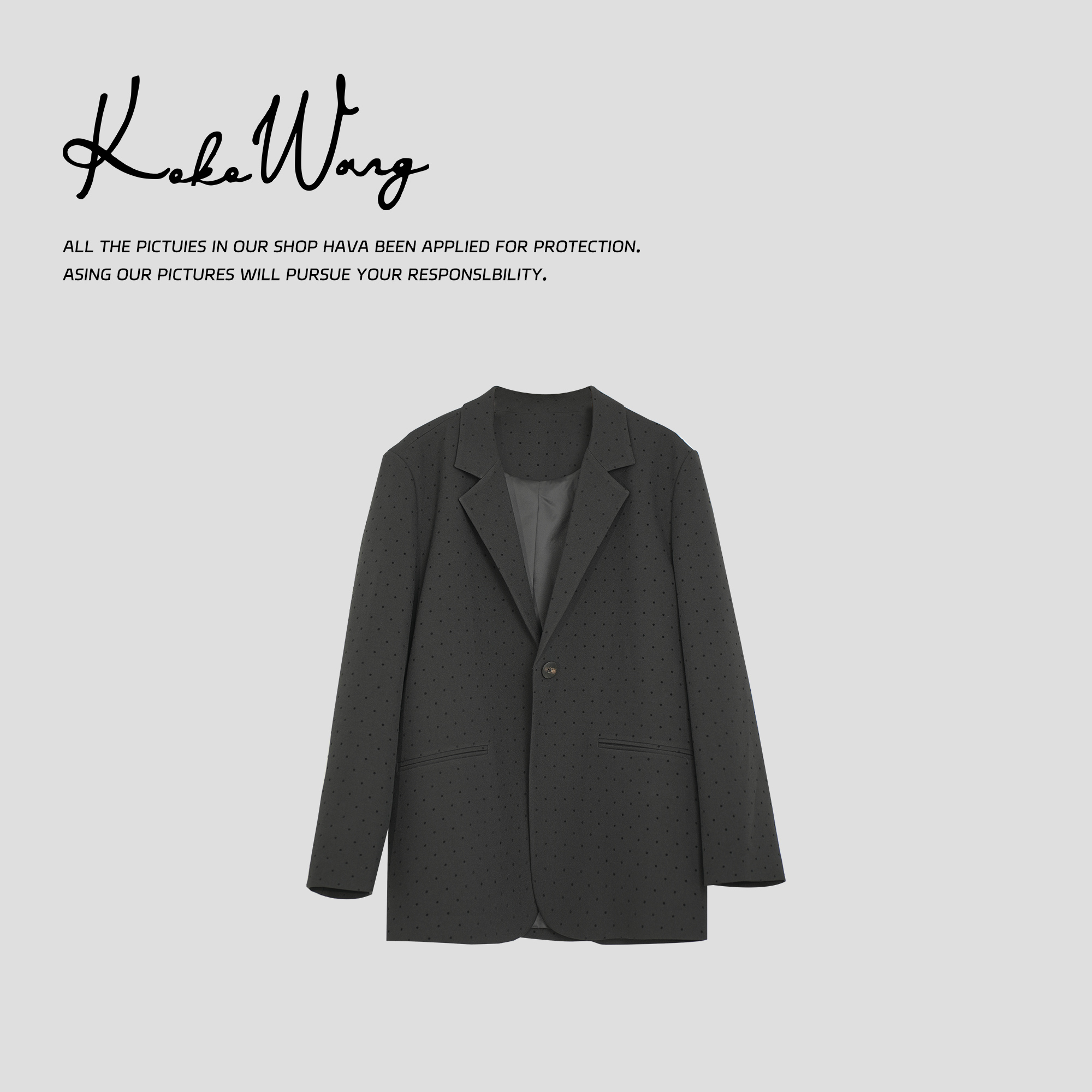 KOKO WANG【有点意思】时尚新款百搭一粒扣波点西装外套N5534L28W41