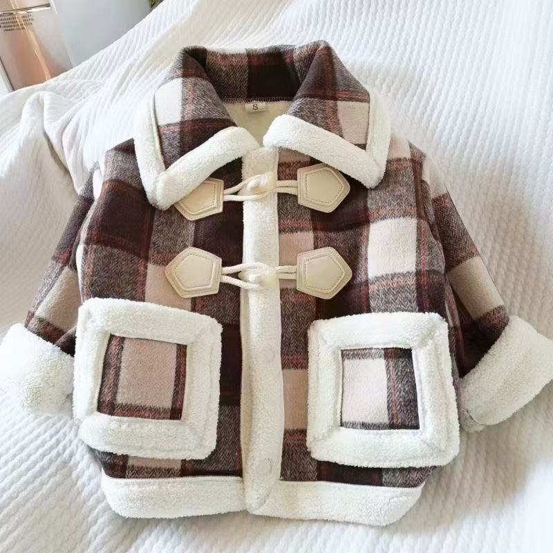 女童冬装外套新款韩版加绒加厚宝宝冬季新年美拉德外套 F85