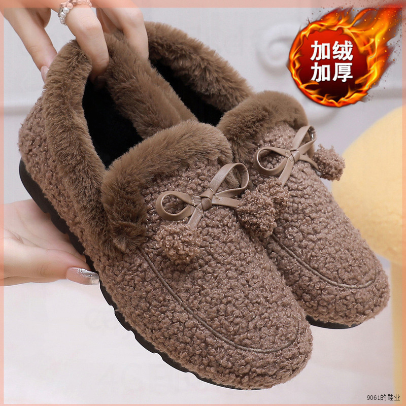 老北京女士豆豆鞋女秋冬居家一脚蹬加绒加厚冬季保暖妈妈鞋毛毛鞋
