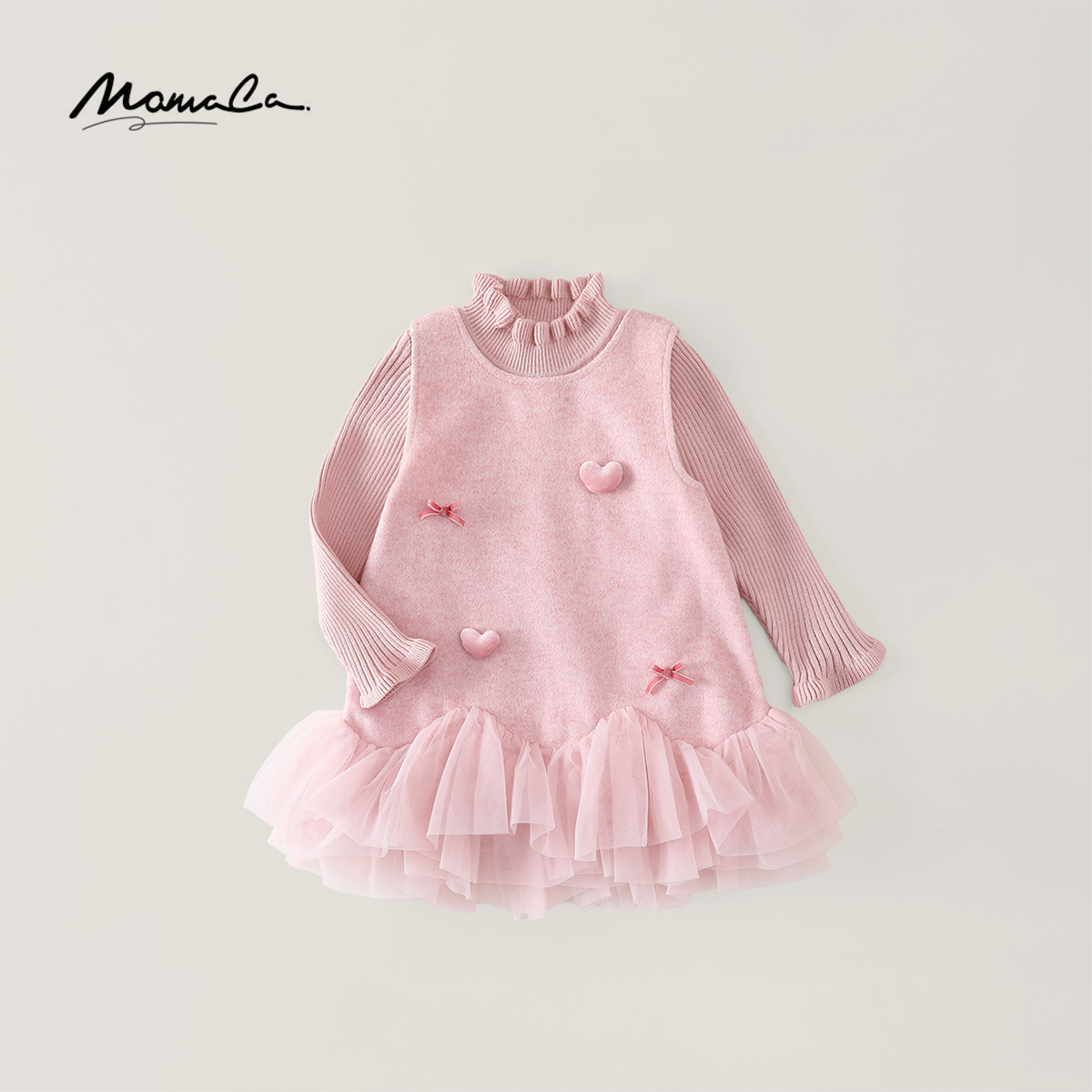 MOMOCO女童秋冬小香风针织两件套甜美粉色连衣裙套装77880580001