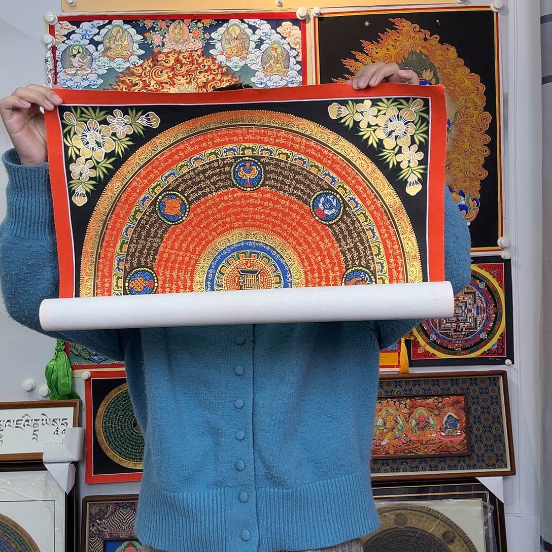 卷轴画纯手绘唐卡50厘米左右六字真言