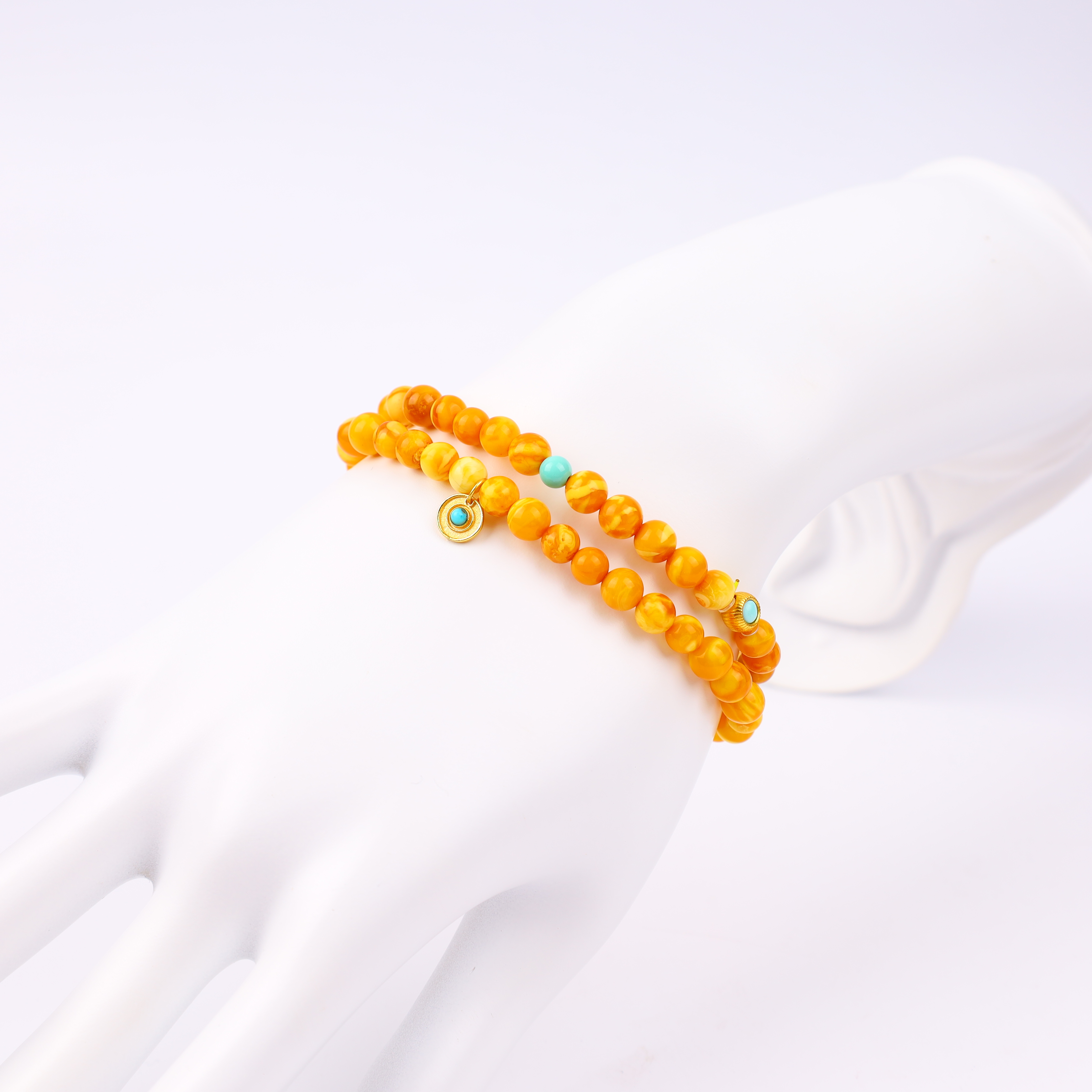 【心如珠宝赐福】蜜蜡花蜡米珠双圈手串 YC1017