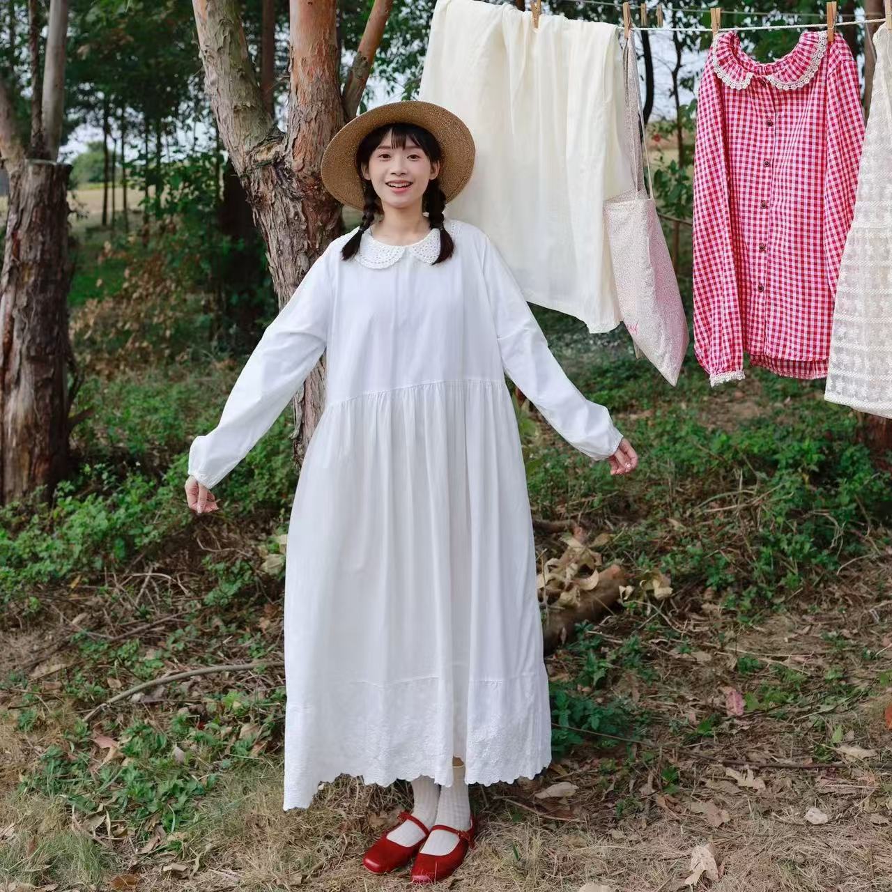 【小李】娃娃领花边百搭打底连衣裙