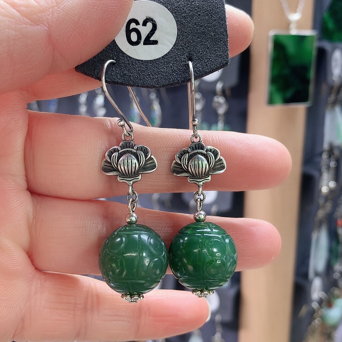 和田玉耳饰银S925镶嵌✨***✨精美