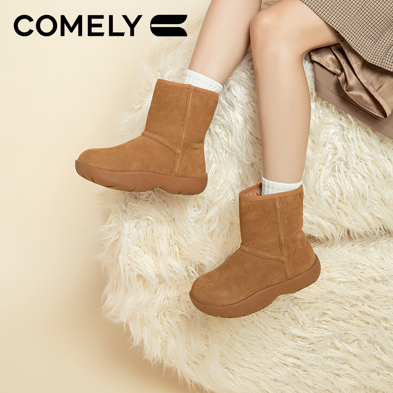 【康莉COMELY】KBH3A931厚底加绒女加厚保暖棉鞋中筒面包鞋短靴