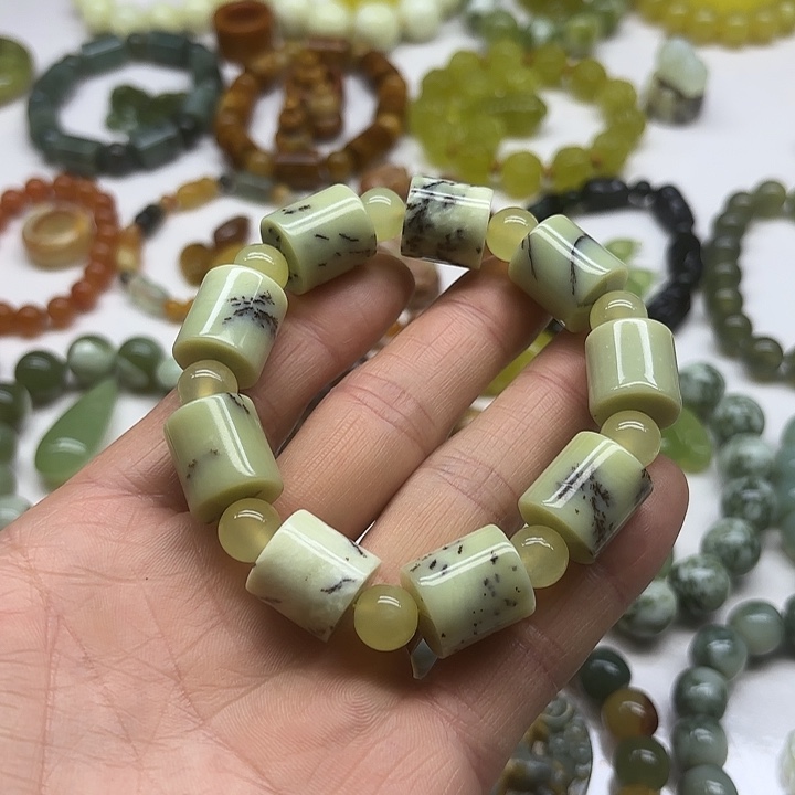 蛇纹石玉未镶嵌手串蓝*