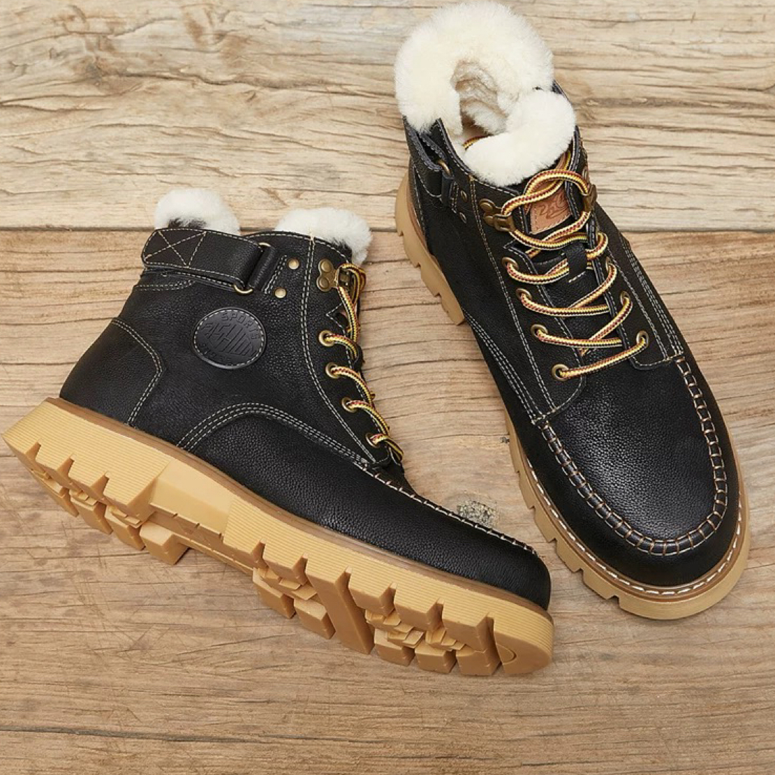 头层牛皮东北羊皮毛一体雪地靴男款加厚加绒保暖休闲鞋男高帮棉鞋