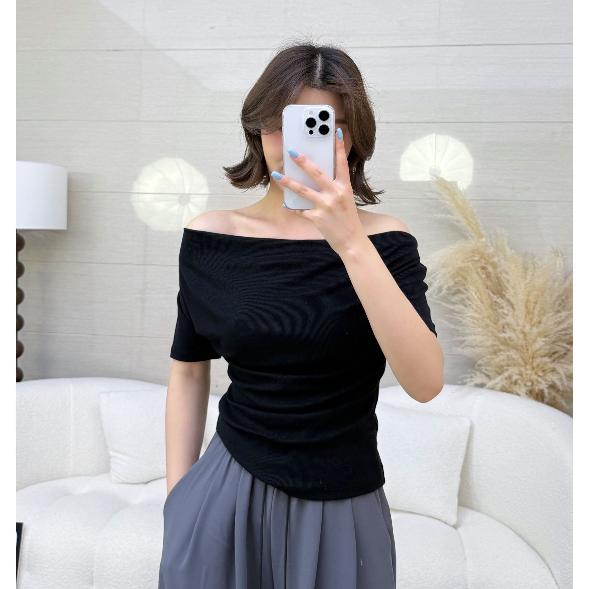 2025新款爆款 多种穿法～夏季一字肩荡领上衣纯欲高级感短袖t恤女 