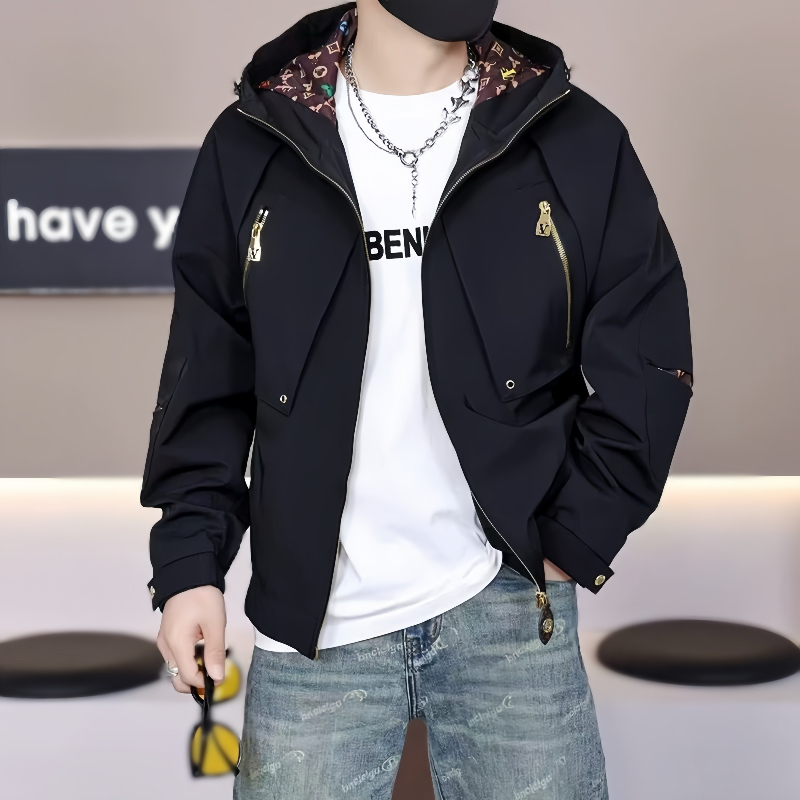 【男狼甄选】男士春季新款百搭时尚潮流休闲新品印花连帽款 夹克