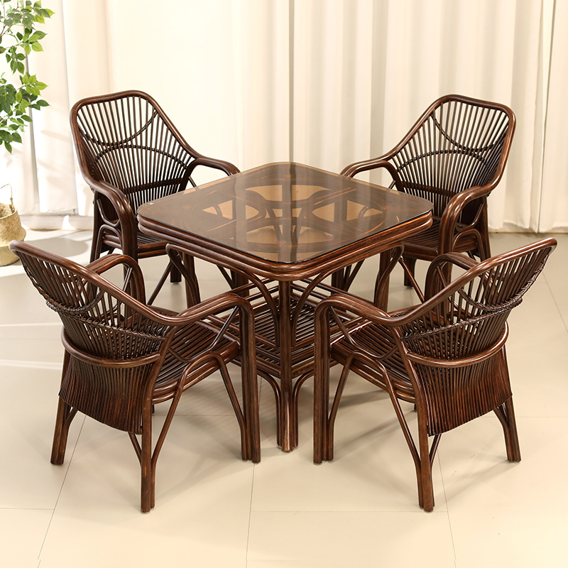 高端系列平头椅四椅一桌 藤椅藤编高端高档全藤真藤阳台阳光房