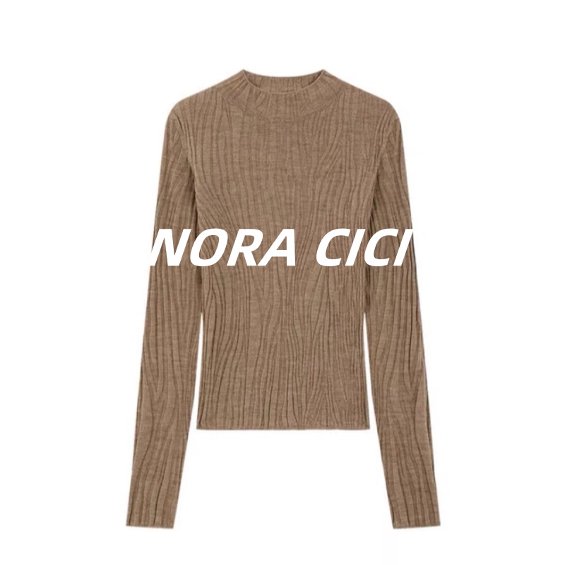[NORA CICI]新款高领100%美丽诺羊毛水波纹长袖打底上衣