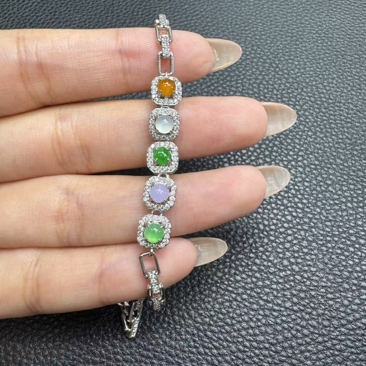 定制翡翠蛋面手链镶嵌43