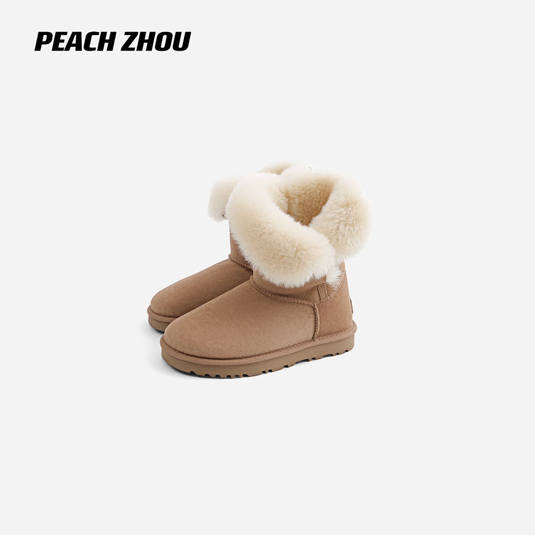 『PEACHZHOU』羊皮毛一体堆堆感中筒雪地靴休闲百搭保暖加厚棉鞋