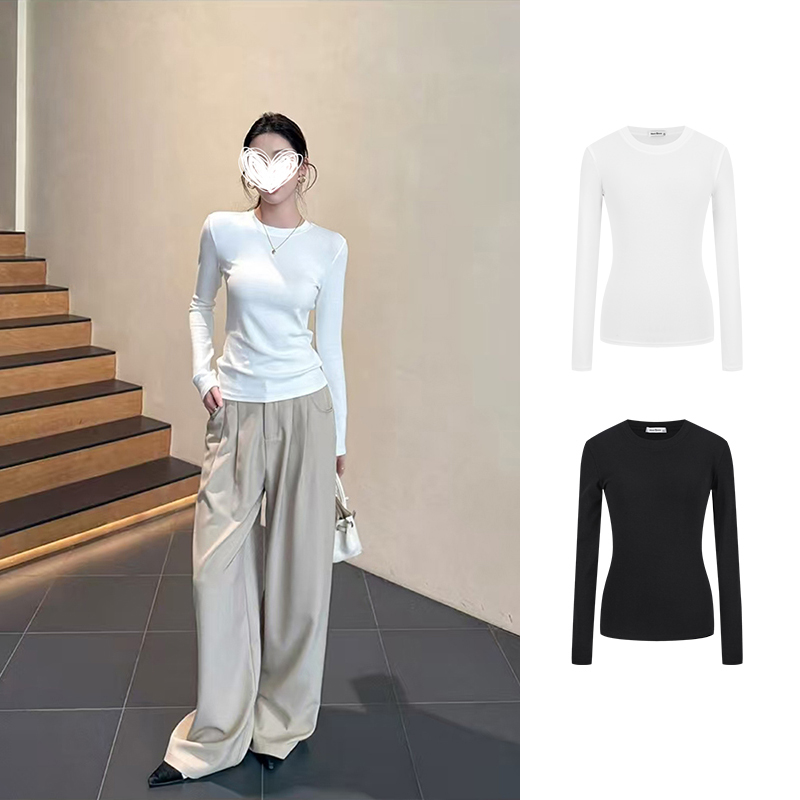 Moses Queen/魔西女王正肩百搭长袖修身基础款打底收腰显瘦上衣