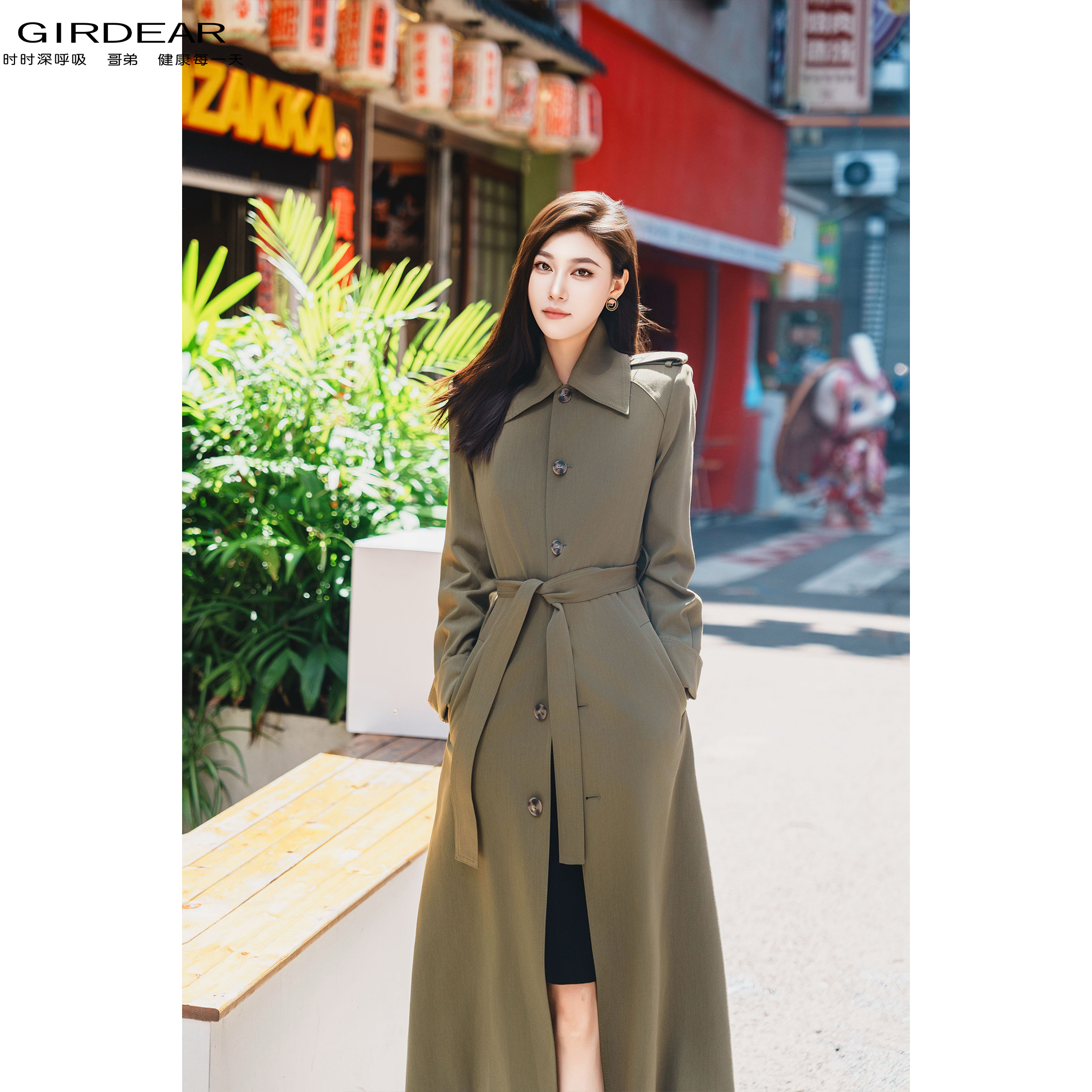 GIRDEAR/哥弟新款气质高级感复古英伦风时尚风衣女-附腰带 140014