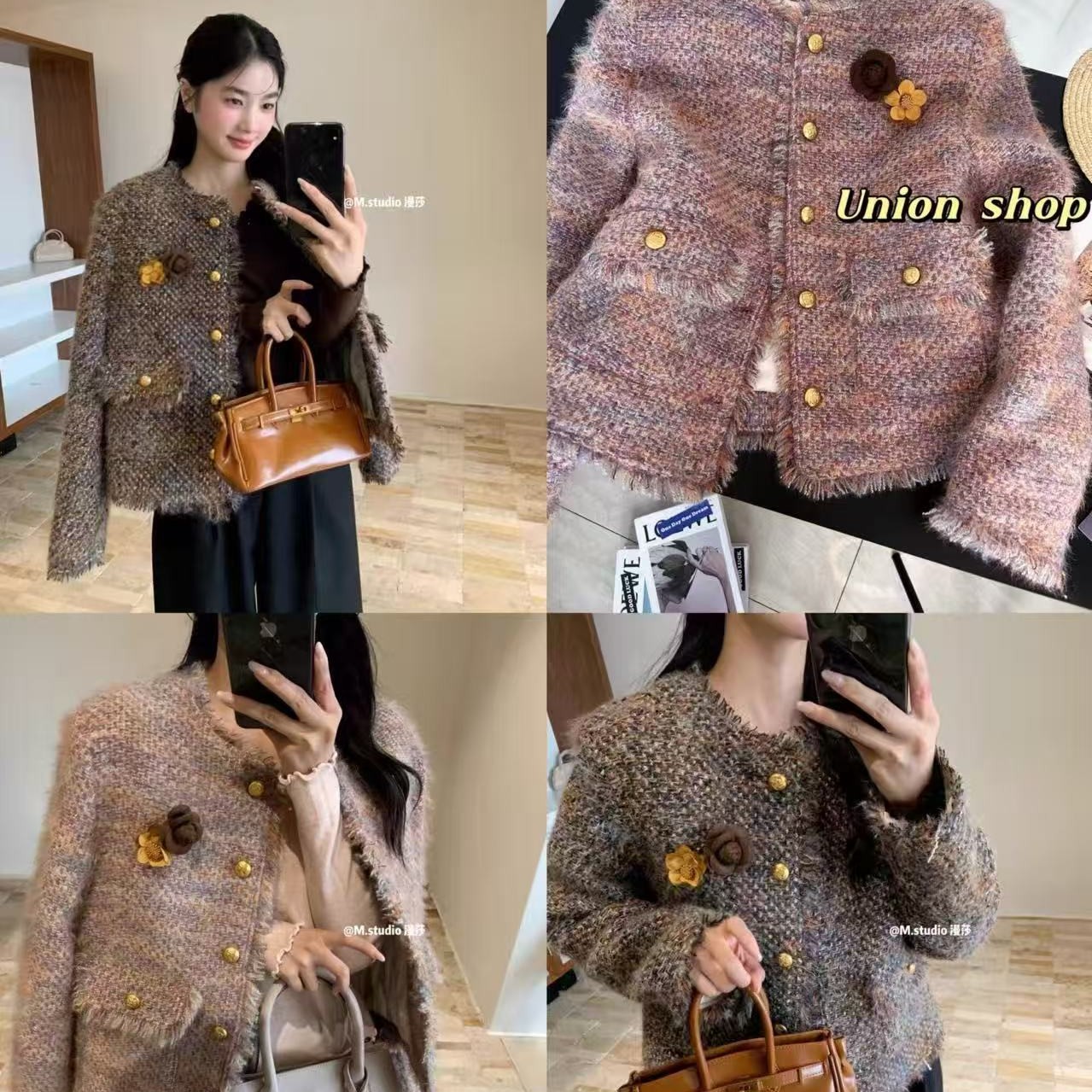 LL琳大码小香风棉外套女新款法式气质高级感中长款粗花呢上衣5365