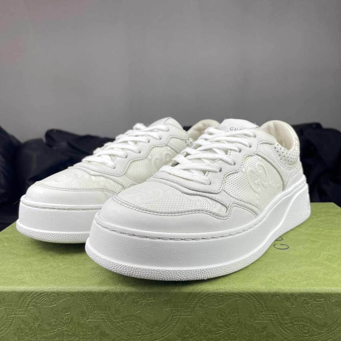 99新 GUCCI/古驰 纯白饼干鞋37码配盒97新