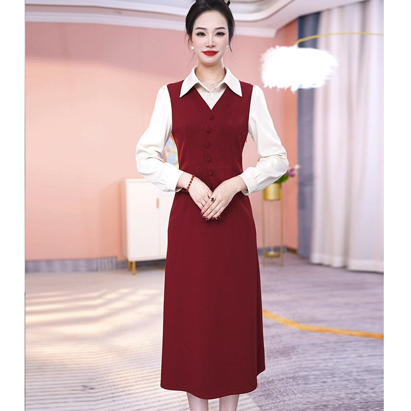 JG-25082CX 新款2025年春季精致气质连衣假两件裙时尚显瘦 M-4XL