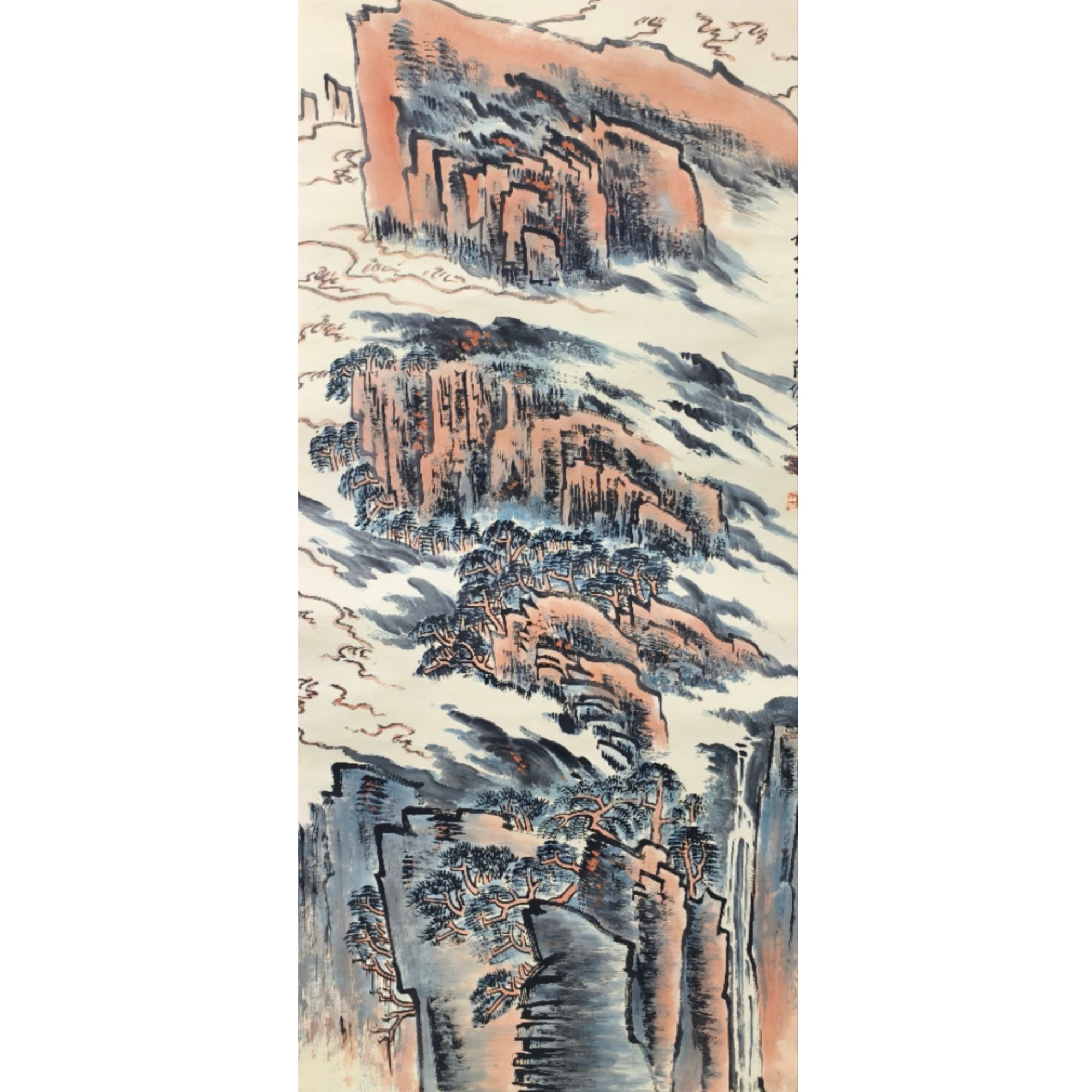 陆   山水立轴图138*68约8.5平尺