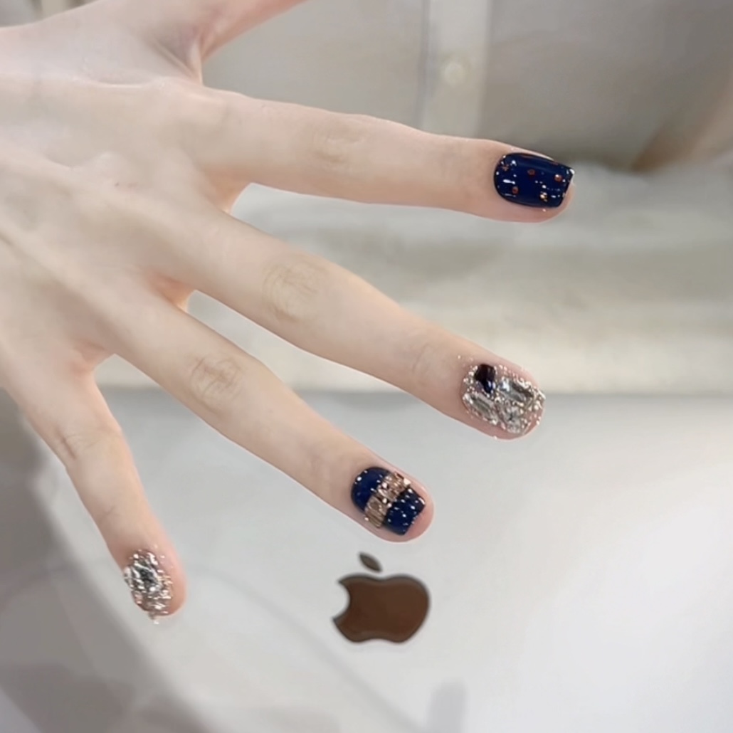 【藏蓝波点】野世穿戴甲  纯手工美甲