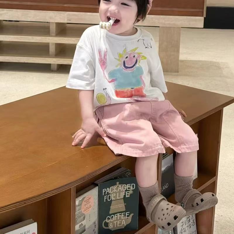 TX-8883 杏 儿童 工艺休闲面短袖韩版洋气时尚夏季T恤百搭