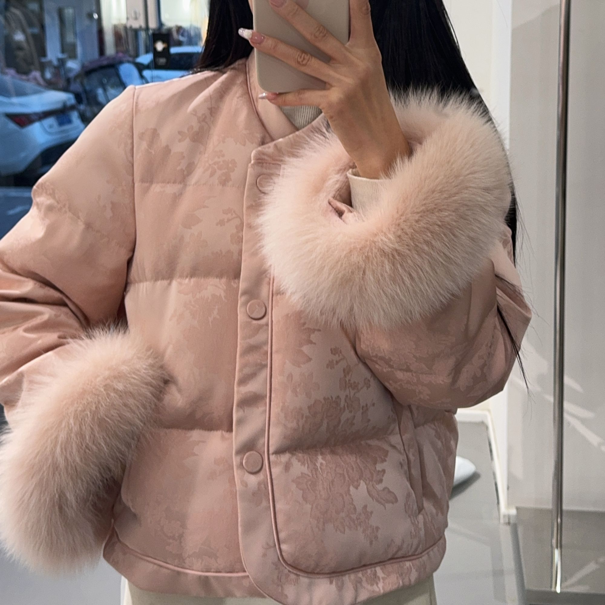 【650】女长袖长款厚款ins保暖冬季毛领加厚小香风宽松韩版