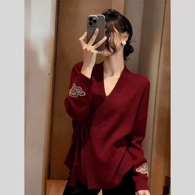 新中式国风毛衣女款2025新款慵懒高级感针织可外穿内搭上衣女秋冬