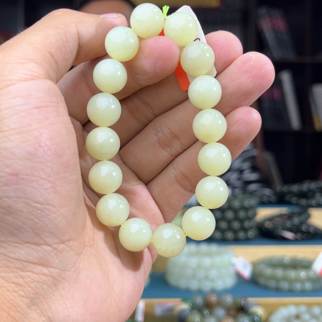 和田玉手串未镶嵌纯天然和田玉新疆若羌黄口料卡12
