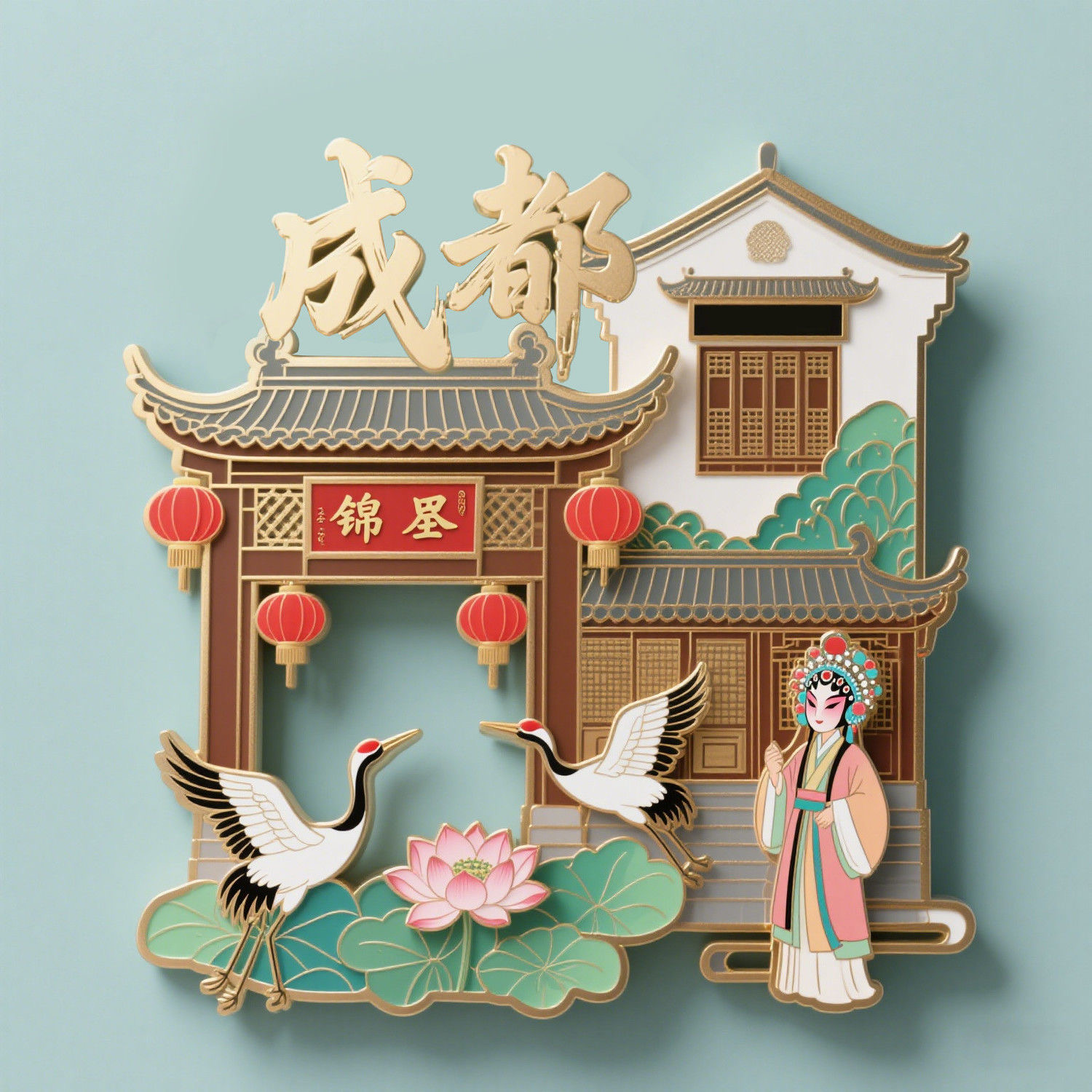 成都锦里磁吸冰箱贴金属立体旅游文创礼品城市景点建筑创意礼物