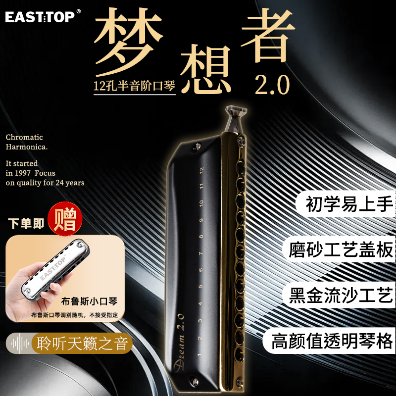 EASTTOP东方鼎12孔半音阶口琴专业演奏成人入门初学梦想者2.0