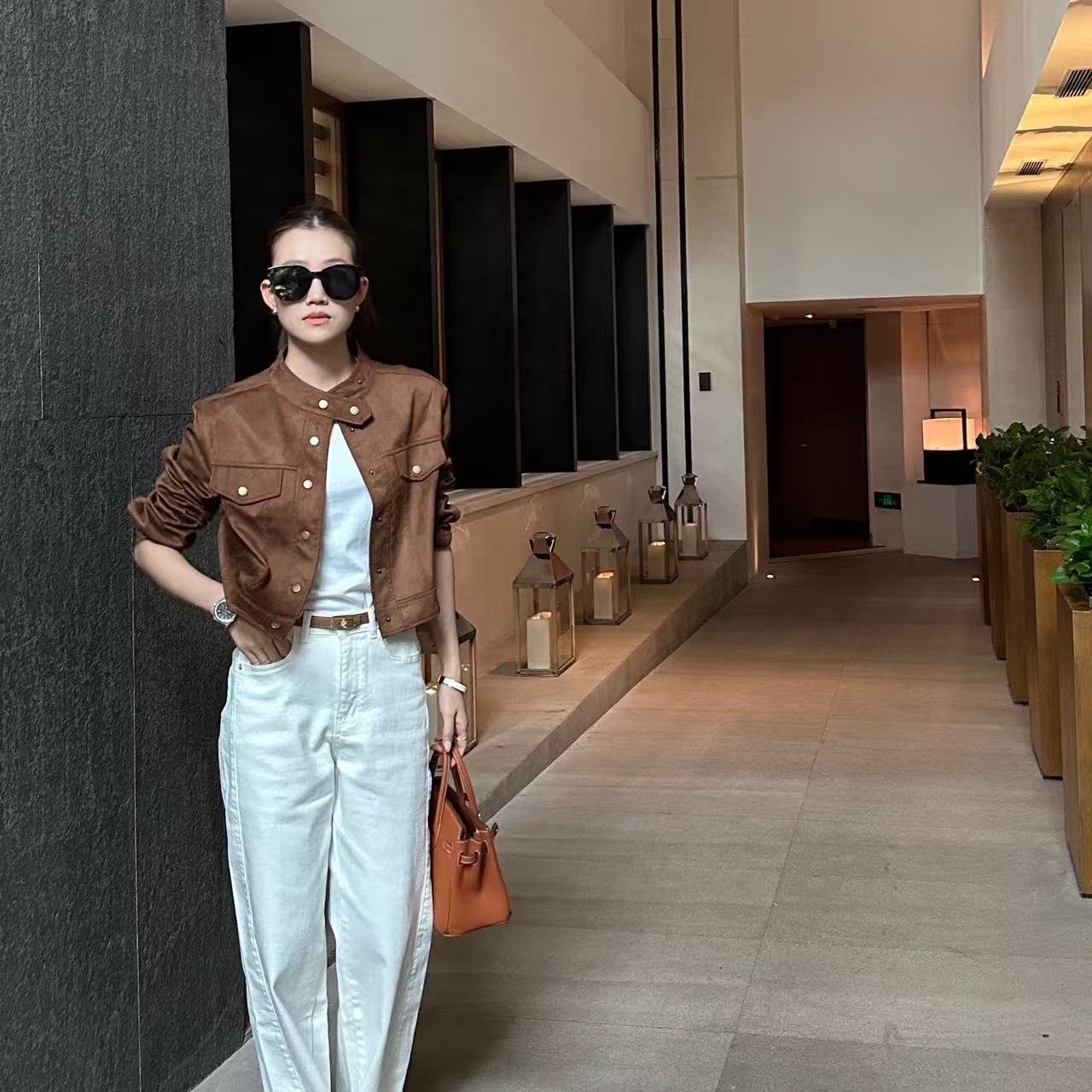 GIMONTA“老派Fashion”麂皮绒短款外套设计感夹克上衣