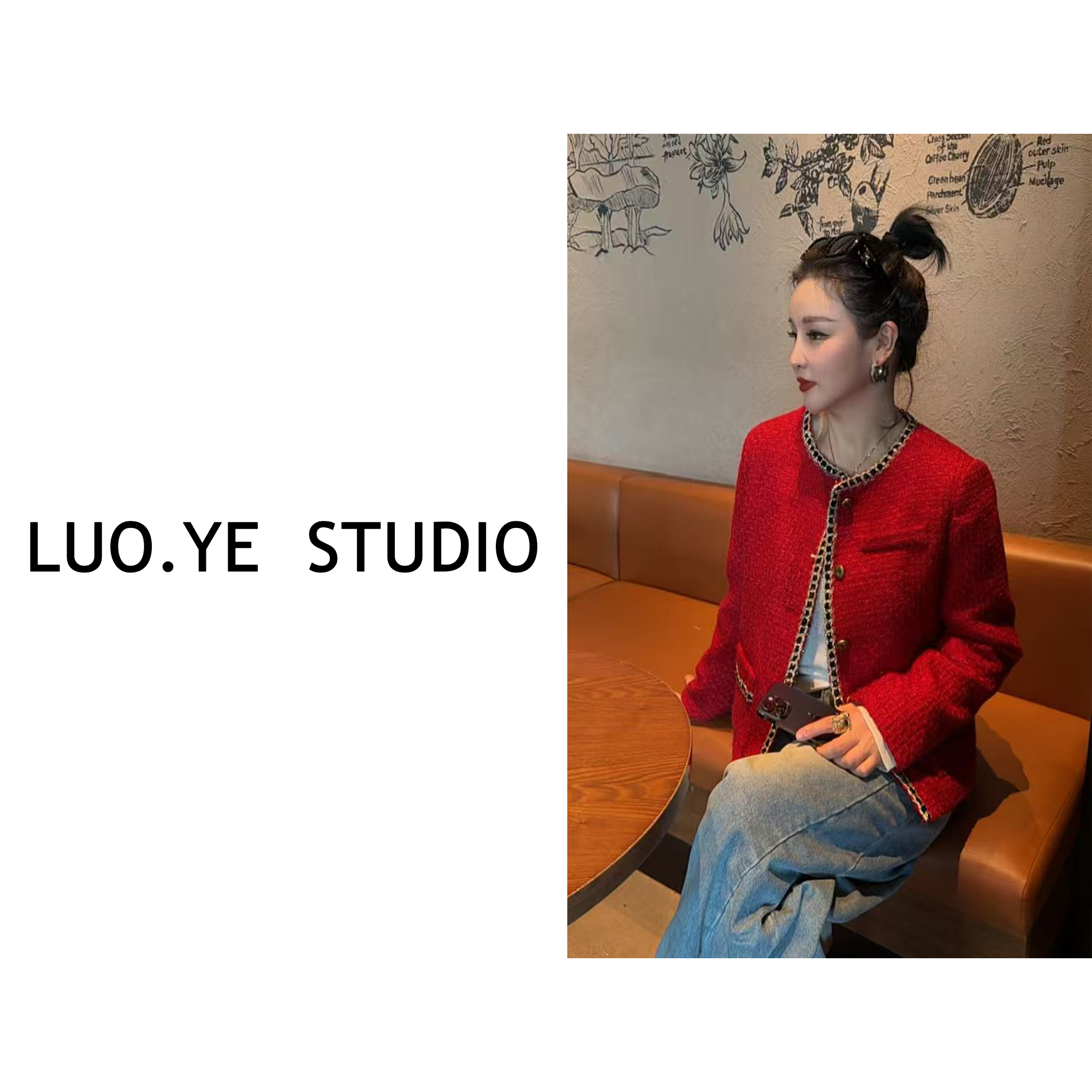 罗爷 · 【第七夜】法式小香风圆领撞色边羊毛呢短款外套羽绒西装女
