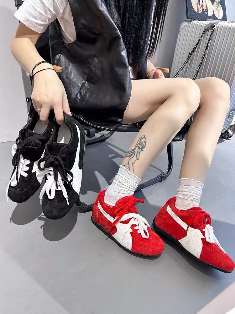 Rose同款联名真皮德训鞋女2025年新款复古阿甘赛车红色运动休闲鞋