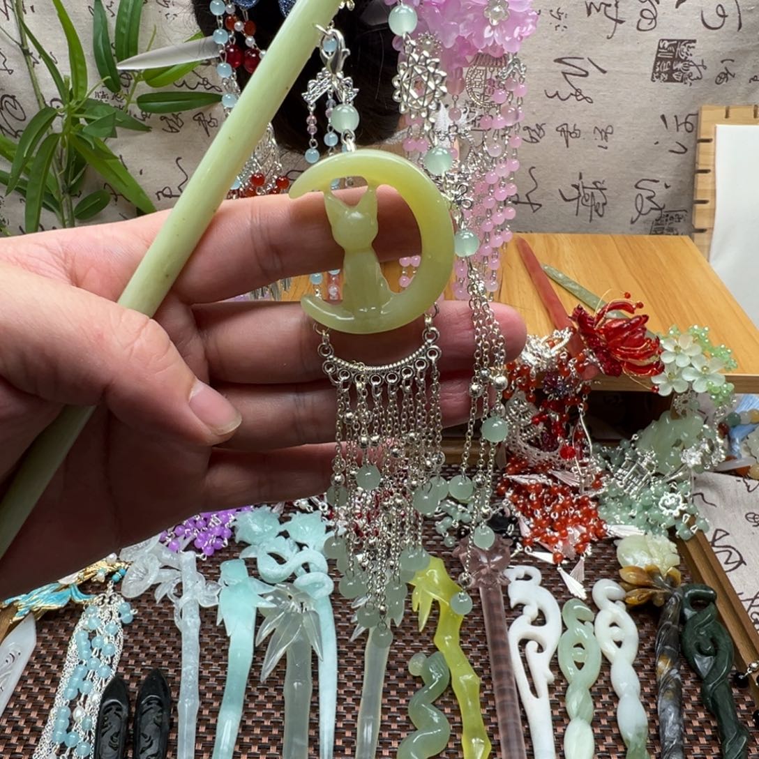 蛇纹石玉合金发饰