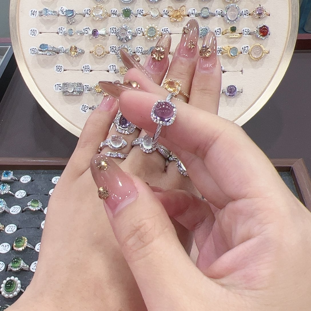 蛇纹石玉戒指银S925镶嵌珂*