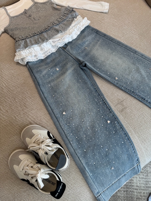 2025女童直筒牛仔裤闪亮韩版新款牛仔裤